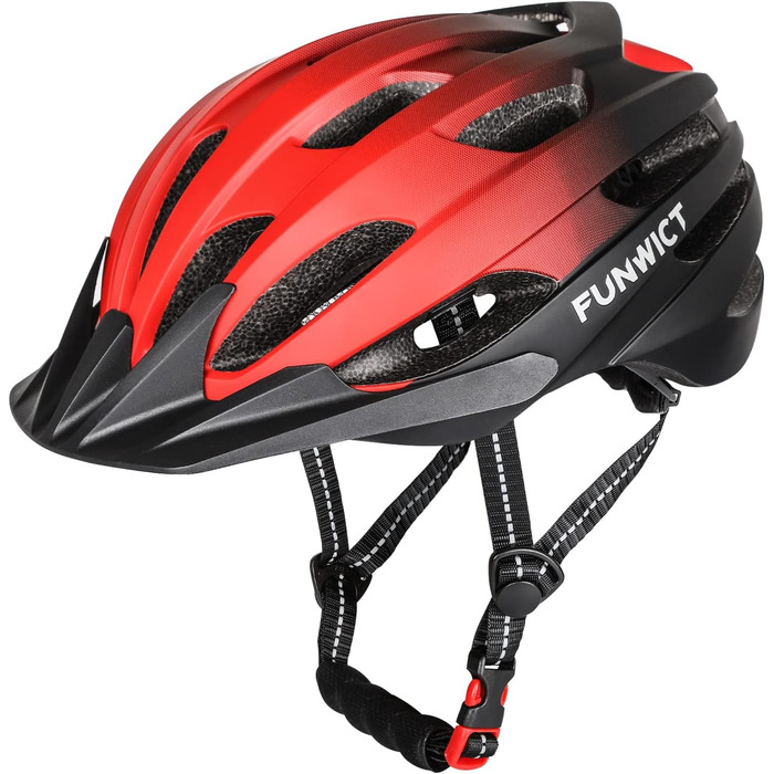Велосипедний шолом FUNWICT для чоловіків і жінок, регульований, MTB/шосейний, знімний козирок, стильний, 57-61 см, чорний/червоний, матовий