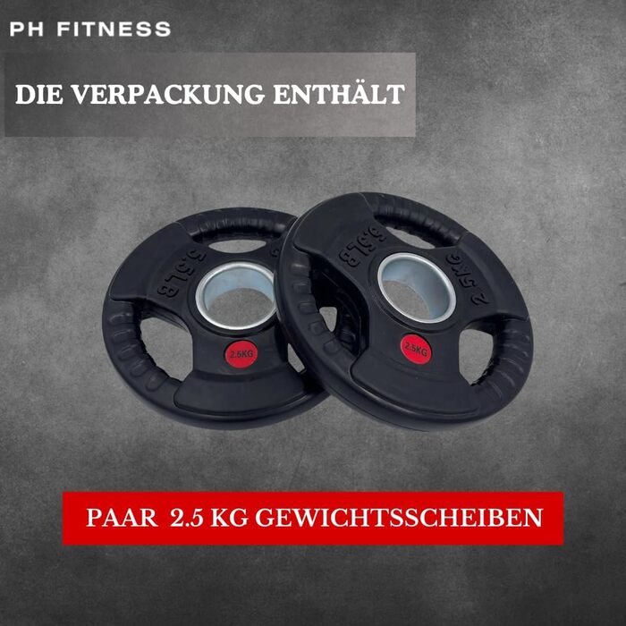 Олімпійський диск PH Fitness Premium 2 x 2,5 кг, гума, тригранна ручка, 50 мм для гантелей і штанг, набір для домашнього спортзалу