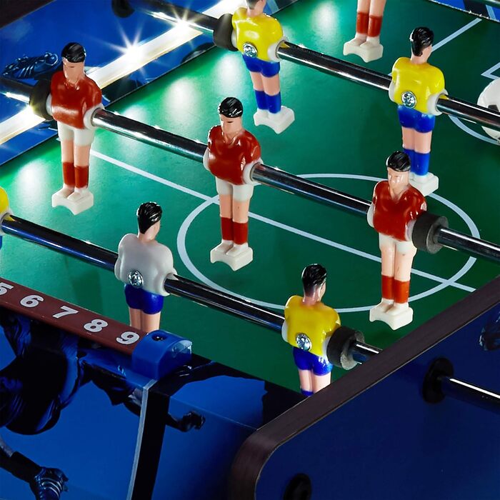 Настільний футбол Relaxdays з LED-підсвіткою, для дітей і дорослих, 4 ігрові стрижні, 2 м'ячі, синій