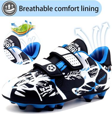 Дитячі футбольні бутси для хлопчиків та дівчаток, Outdoor, тренувальні, для штучного газону, з шипами, унісекс, розмір 28-37 EU, 36 EU, білі, сині