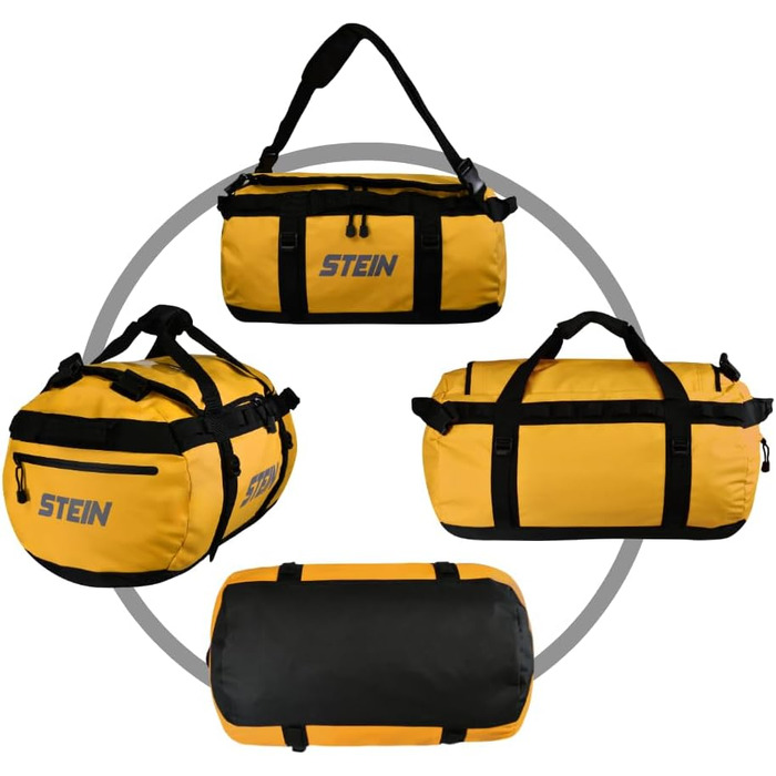 Водонепроникна сумка для подорожей та рюкзак STEIN Metro 90 л, ПВХ-тент, з компресійними ременями та м'якими плечовими ременями, жовтий