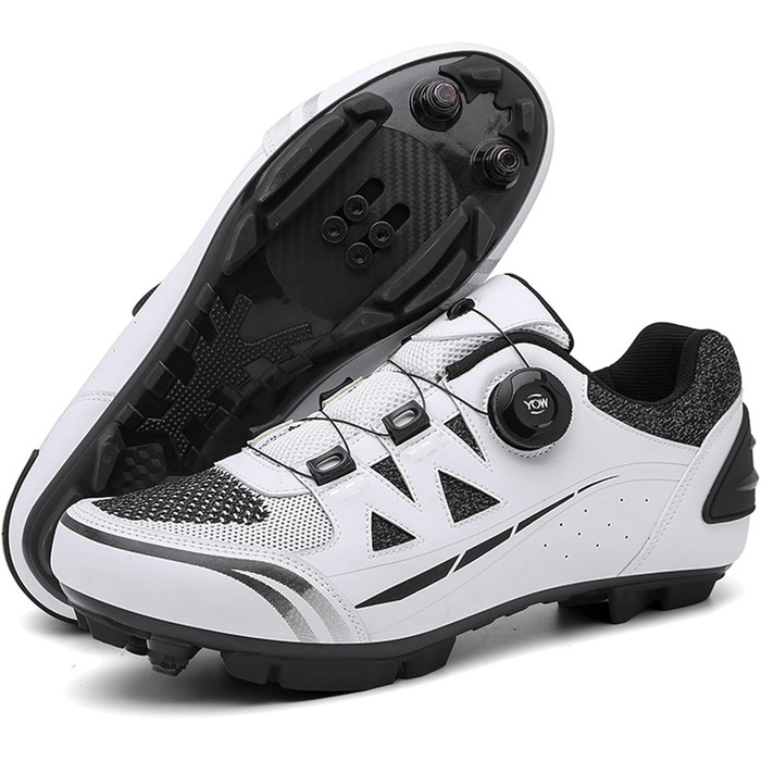 Велотуфлі MTB для чоловіків та жінок, сумісні з SPD, з клітами, дихаючі, зносостійкі, білі (43 EU)