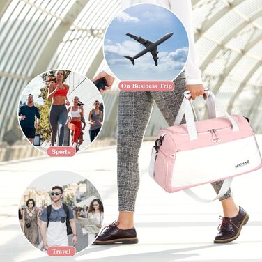 Спортивна сумка-рюкзак для подорожей: велика, водонепроникна, з відділенням для взуття та мокрих речей, для жінок та чоловіків (білий+рожевий)