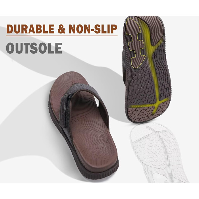 Чоловічі шльопанці KuaiLu для відновлення та ходьби: регульовані ортопедичні шльопанці з товстою підошвою, спортивні, з амортизацією, для чоловіків. Водонепроникні, легкі, м'які, комфортні, з підтримкою склепіння стопи (темно-коричневі, 40 EU)