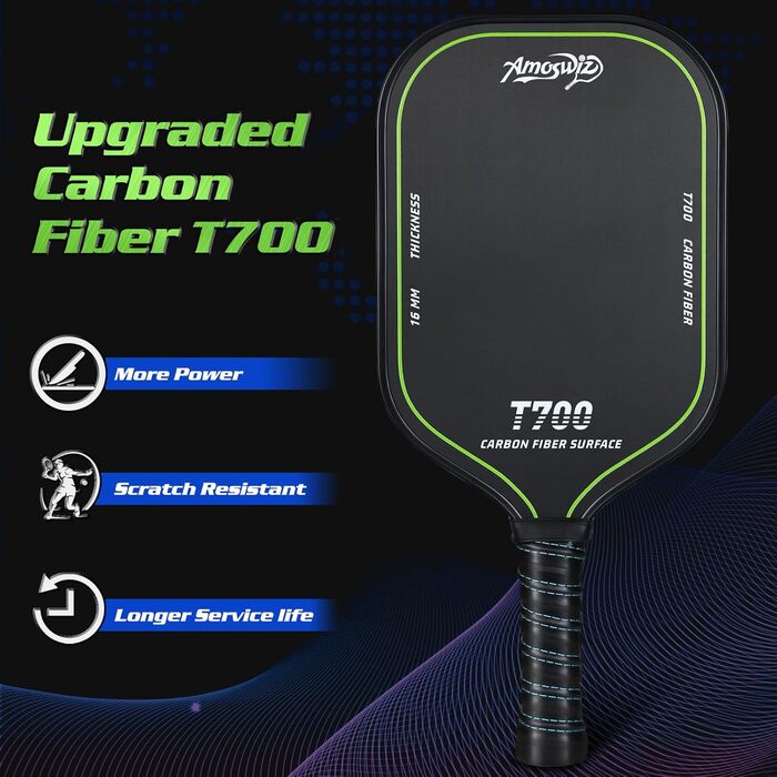 Ракетка для піклболу з вуглецевого волокна T700 Carbon, 16 мм, структурована поверхня - для професіоналів та досвідчених гравців
