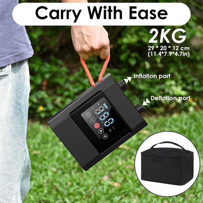 Diealles Shine Sup Pumpa Elektrichna 12000mAh, 20 PSI: Акумуляторна електрична повітряна помпа для SUP, човнів, каяків