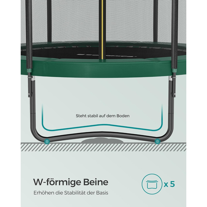 Трамплін SONGMICS для саду, Ø 244/305/366/427 см, круглий, з сіткою безпеки та сходами, захисною обшивкою, м'яким каркасом (427 см, Чорний + Темно-зелений)