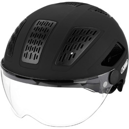 Велосипедний шолом ABUS Hyban 2.0 ACE з візором, LED-світлом і ABS-оболонкою, для дорослих, чорний, розмір M (52-58 см)