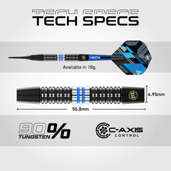 Дартс набір WINMAU Galactics 90% вольфрам, професійний, 18г Soft Tip, 24г/26г Steel Tip, з крилами та стрижнями