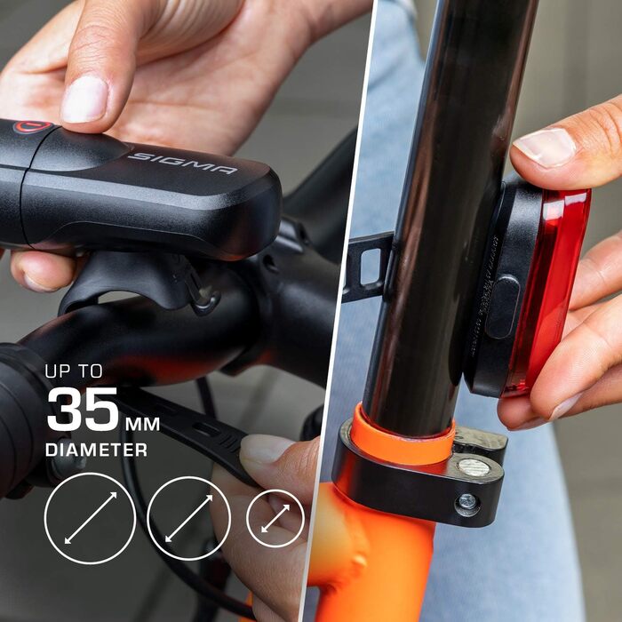 Велофара Sigma Aura 30 & Curve: комплект акумуляторних велоліхтарів | Без інструменту | Водостійкий | Сертифікований StVZO | Фари передня та задня
