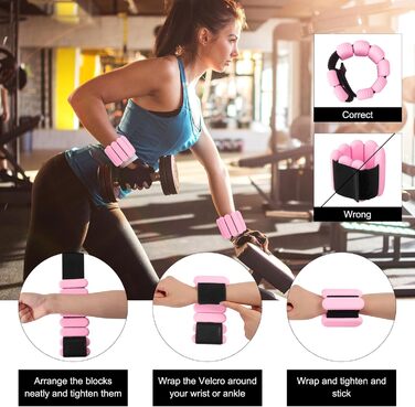 Важільчики для зап'ястя та щиколоток RYACO, 2 шт. (2x0,5KG), регульовані манжети, для рук, ніг та плечей, для ходьби, бігу, йоги, пілатесу, аеробіки, рожеві