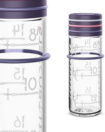 Мотиваційна пляшка для води 600 мл NAVIGATOR, з часом, для газованої води, BPA Free, лілова, ударостійка, герметична