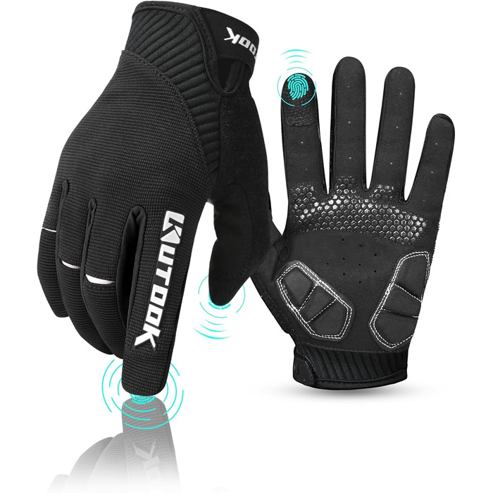 Велосипедні рукавички KUTOOK: антиковзаючі, амортизуючі, з підтримкою сенсорного екрану. Ідеально для MTB, шосе, гонок, даунхілу та хайкінгу (Чорний, L)