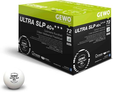 Професійні тенісні м'ячі GEWO Ultra SLP 3 зірки, пластикові 40+ мм, безшовні, ITTF, для змагань, 72 шт., білі