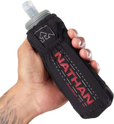 Nathan ExoDraw Grip Free Running Soft Flask 530 мл, BPA-free, з чохлом, сталь-сірий/чорний/червоний, пляшка для води для бігу