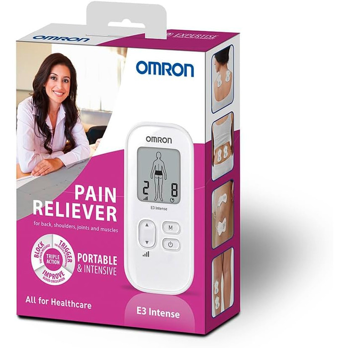 Прилад для електростимуляції Omron E3 Intense TENS – персоналізована терапія болю з 6 програмами, 3 масажними програмами, 15 рівнями інтенсивності та багаторазовими електродами