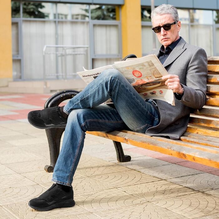 Кросівки для ходьби та бігу FitVille для чоловіків, широкі, спортивні, з клямками, зручні для широкої стопи, ортопедичні, неслизькі, для фітнесу та джогінгу (43 EU, чорний)