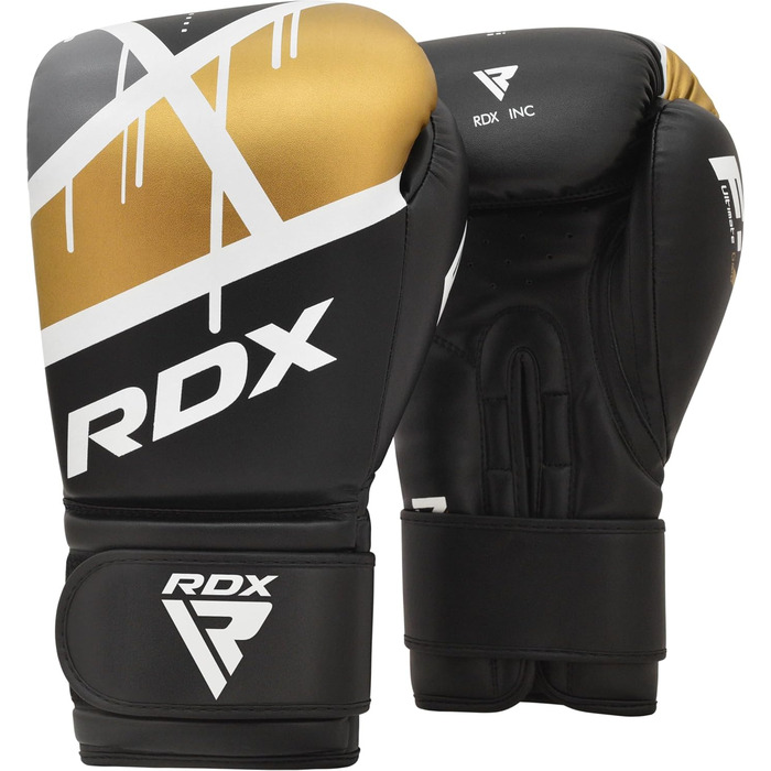 Боксерські рукавички RDX EGO для Муай Тай, кікбоксингу та MMA, шкіра Maya Hide, тренувальні, 8-16oz, чорні з золотом, для дорослих