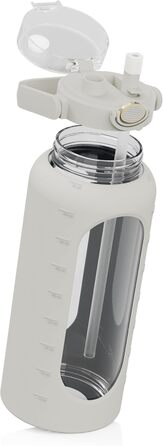 Скляна пляшка для води Spottle 2 л з трубочкою, силіконовим чохлом, без BPA, герметична, для спорту та офісу, сіра