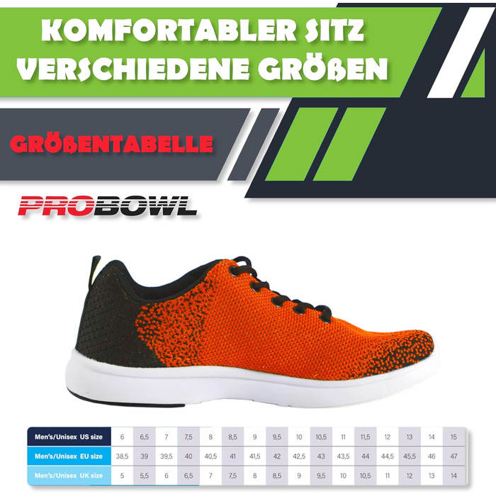 Кросівки для боулінгу EMAX Pro Bowl Taktika (38,5-46) - Чорний, Білий, Оранжевий