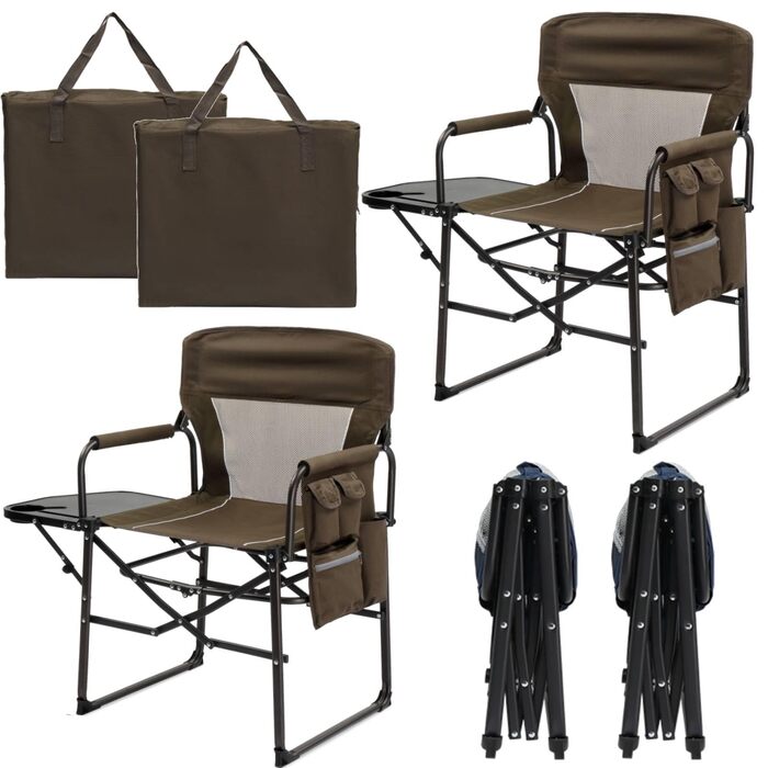 Складний туристичний стул LEADZM з бічним столиком та відділенням для зберігання, 120 кг, 600D Oxford, метал, 62x60x92 см, коричневий