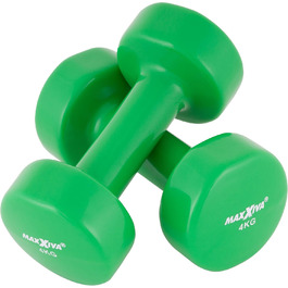 Гантелі MAXXIVA 2x4 кг з вініловим покриттям, стальний стрижень, короткі, для фітнесу, силових тренувань, зелений колір