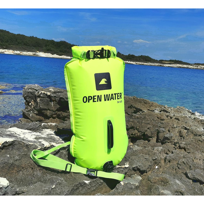Надувна рятувальна бойовка OPENWATER XL, 28L, неонова зелена - велика плавуча платформа з кишенею