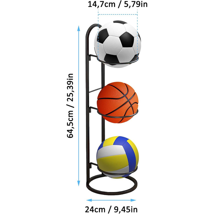 Металевий стенд для зберігання м'ячів: баскетбольних, футбольних, волейбольних (3 яруси)