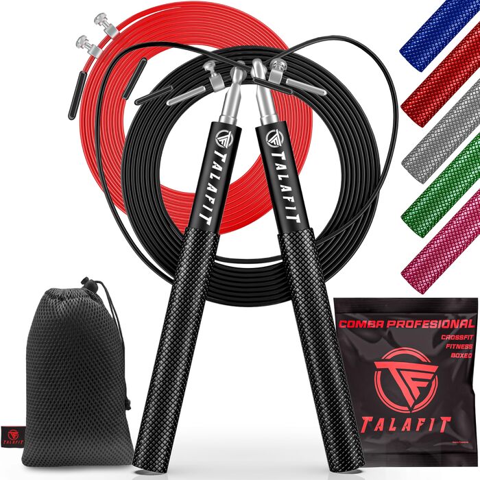 Професійна скакалка TALAFIT для кросфіту та фітнесу, регульована, чорна