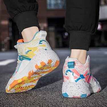 Кросівки для баскетболу та повсякденного носіння, чоловічі/жіночі, легкі, з неслизькою підошвою, рожеві/жовті, 35 EU, вузька колодка