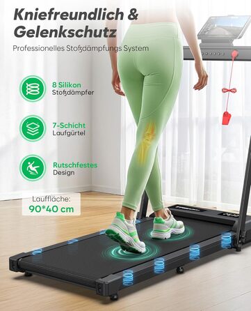 Тренажер для дому 2-в-1 Laufband Klappbar: складаний біговий килимок з нахилом 10%, потужність 3.0PS, LED-дисплей, для дому та офісу, до 145 кг, чорний з ручками