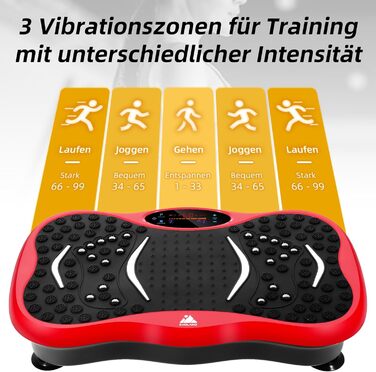 Вібраційна платформа EVOLAND з 5 програмами тренувань, Bluetooth, стрічки опору для всього тіла - червона