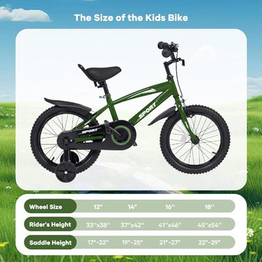 Дитячий велосипед BODIOO 14 дюймів: надійний велосипед для хлопчиків та дівчаток з додатковими колесами, регульованим сидінням та гальмами