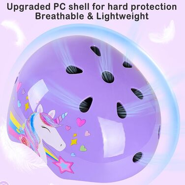 Дитячий шолом Unicorn Castle 7-в-1 з наколінниками, налокітниками та захистом зап'ястків для скейтборду, роликів, велосипеда (3-8 років), фіолетовий