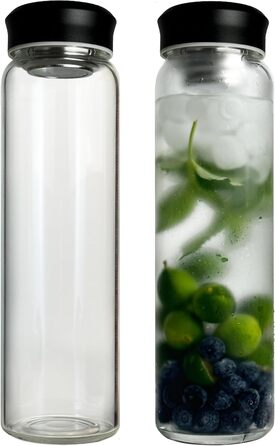Скляна пляшка для води 1 л Drinmoaer з нейлоновим чохлом, широким горлом та кришкою з нержавіючої сталі – Cold Brew, питна пляшка