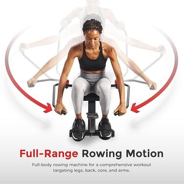 Інтелектуальний компактний гребний тренажер Sunny Health & Fitness SF-RW5639SMART, повний тренаж для всього тіла, м’який рух, подовжена напрямна, вантажопідйомність 159 кг