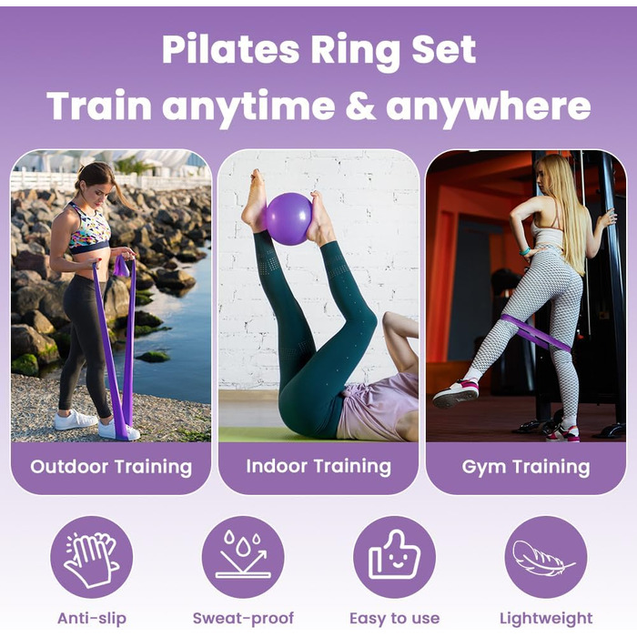 Набір для пілатесу AOOSA: кільце Magic Circle 38 см, 6 шт. для йоги, фітнесу та реабілітації