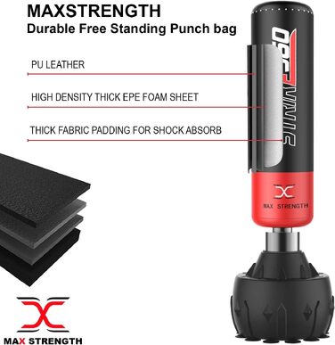 Боксерський мішок Max Strength, підлоговий стійкий (183 см), для боксу, кікбоксингу та MMA, чорний