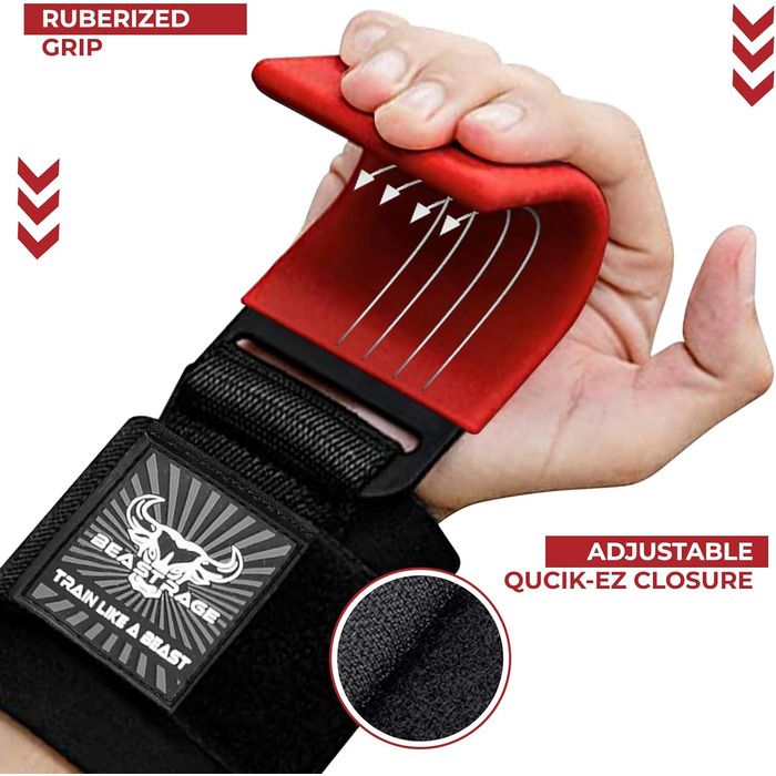 Набори для важкої атлетики BEAST RAGE: хрестовини, ремені для зап'ястя, неопренові пов'язки, неслизькі фітнес-бандажі для чоловіків та жінок (червоний)