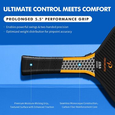 Ракетка для піклболу з вуглецевого волокна, термоформована, T7003K, USAPA, 16 мм ядро, для максимального обертання