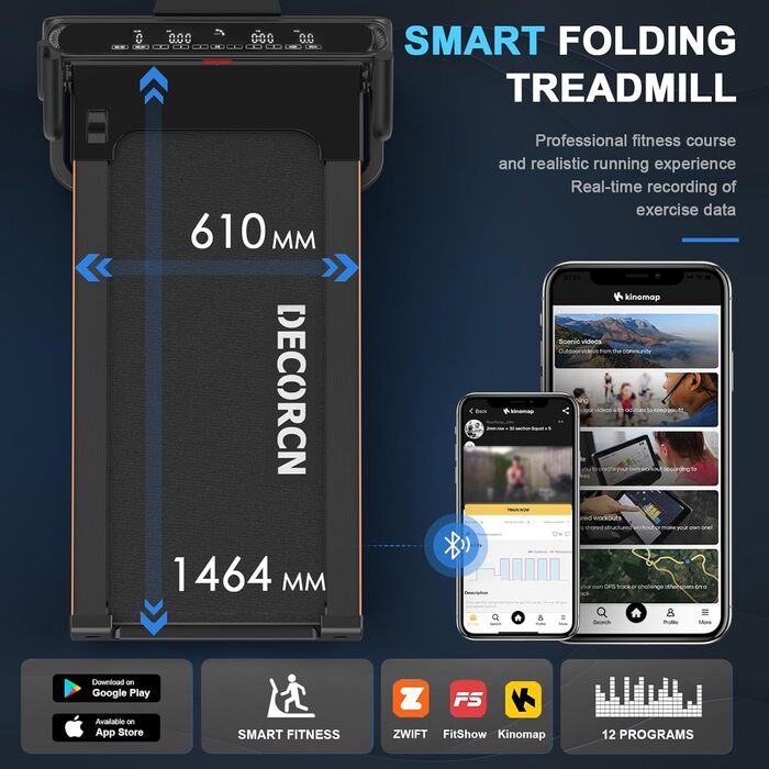 Бігова доріжка для дому Laufband 4.5 к.с., до 16 км/год, складний, Bluetooth, до 150 кг – професійна, чорна