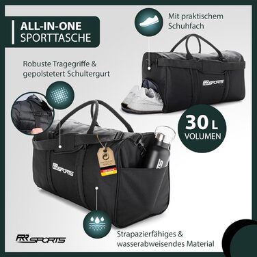 Спортивна сумка RR Sports 30 л з відділенням для взуття та пляшкою 600 мл з нержавіючої сталі, для жінок і чоловіків, тренувальна, для фітнесу, залу та футболу, 50x25x28 см, набір з 2-х штук