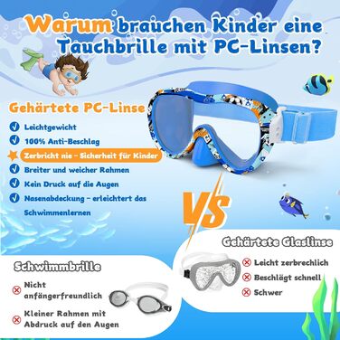 Дитячі окуляри для плавання WAVE Kinder (футбол, блакитні) з антифог покриттям та маскою для снорклінгу, UV-захист