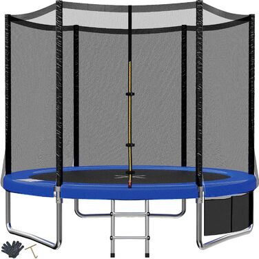 Батут для дітей TRIUMPHKEY Outdoor/Indoor, Ø 183-427 см, з сіткою, сходами та захисним бордюром (синій)
