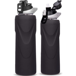 Спортивна скляна пляшка для води DEARRAY 1 л з трубочкою, герметична, BPA Free, силіконова оболонка, для смузі, фруктів і газованої води, чорна