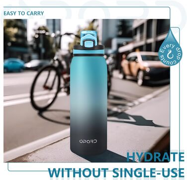 Спортивна пляшка для води Opard 900 мл з герметичним кришкою, без BPA, Tritan, для фітнесу (блакитно-сірий градієнт)