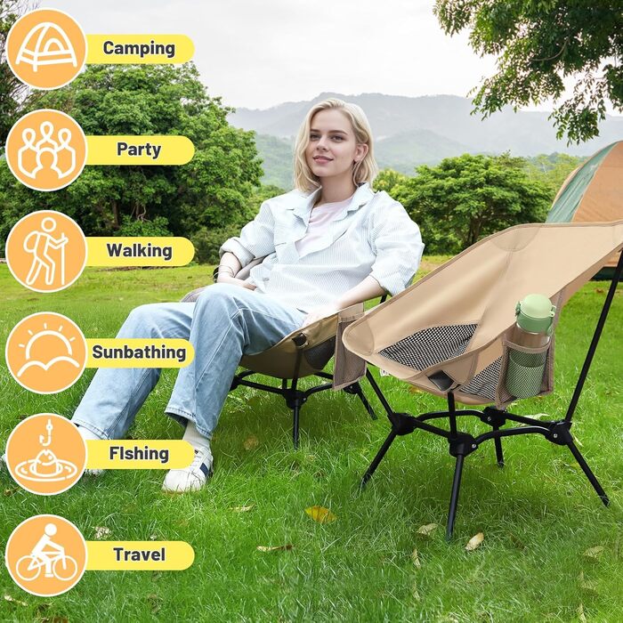 Зручний складаний стільчик для кемпінгу та відпочинку на природі (Хакі)
