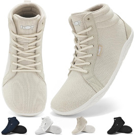 Босижні кросівки хай-топ для чоловіків та жінок. Широкі, легкі, зручні босижні кросівки для ходьби, трейлраннінгу, фітнесу. Zero Drop підошва, антиковзаюча, білі (47 EU, світло-хакі)