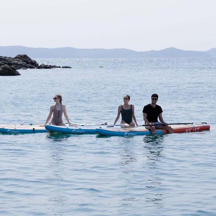 Надувний SUP Борд UPWELL Premium Stand Up Paddling Board з сидінням та кріпленням для камери, комплект, 204 кг вантажопідйомність, для 2 осіб, регульоване весло для початківців (340x84x15cm)