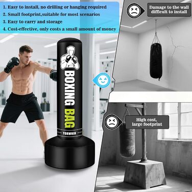 Надувний боксерський мішок для дорослих, стоячий боксерський мішок, самостійний мішок для кікбоксингу, обладнання для тренувань MMA, Муай Тай, фітнесу